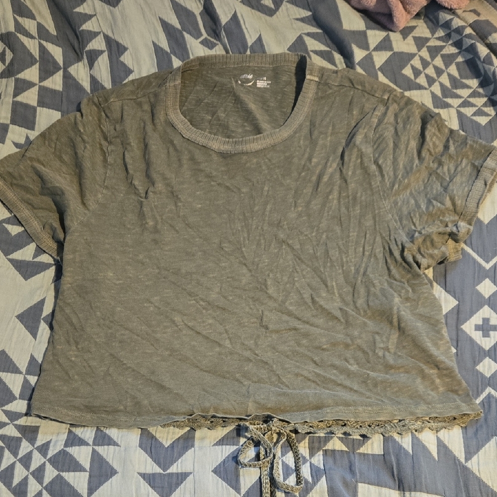 Aerie Gray Crop Top with Lace Trim